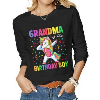 Grandma Of The Birthday Party Gifts Boys Dabbing Unicorn Women Graphic Long Sleeve T-shirt - Seseable