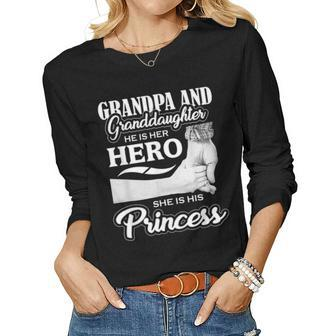 Grandpa & Granddaughter Hero & Princess Fathers Day Gift Women Graphic Long Sleeve T-shirt - Seseable