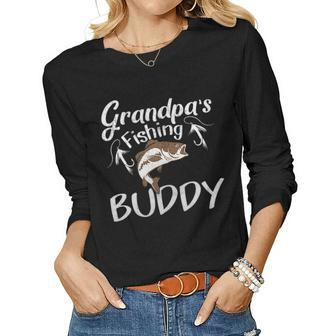 Grandpas Fishing Buddy Grandson Granddaughter Women Graphic Long Sleeve T-shirt - Seseable