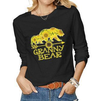 Granny Bear Bear Sunflower Mother Father Gifts Women Graphic Long Sleeve T-shirt - Seseable