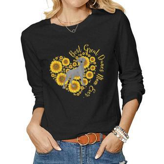 Great Danes Mom Sunflower Heart Funny Mothers Day Women Graphic Long Sleeve T-shirt - Seseable