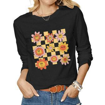 Groovy Flowers Tie Dye Power 60S 70S Hippie Costume Women Graphic Long Sleeve T-shirt - Seseable