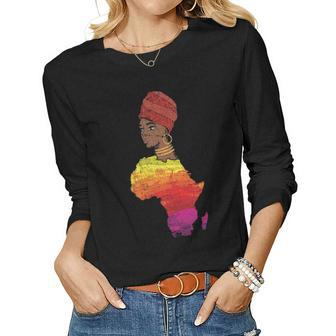 Grunge Black History Month Africa Mother Goddess Queen Women Graphic Long Sleeve T-shirt - Seseable
