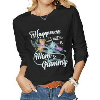Happiness Is Being A Mom & Grammy Dragonfly Mothers Day Women Graphic Long Sleeve T-shirt - Seseable