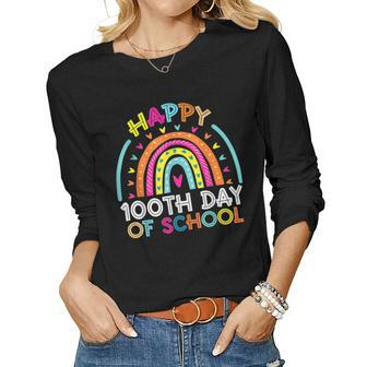 Happy 100Th Day Of School Teacher Kids 100 Days Rainbow V6 Women Graphic Long Sleeve T-shirt - Thegiftio UK