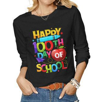 Happy 100Th Day Of School Teacher Rainbow - 100 Days Smarter Women Graphic Long Sleeve T-shirt - Thegiftio UK