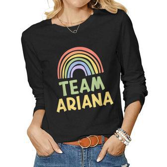 Happy Colorful Team Ariana Rainbow Pride Green Yellow Women Long Sleeve T-shirt | Mazezy