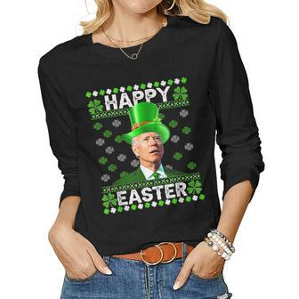 Happy Easter Confused Joe Biden St Patricks Day Men Women Women Graphic Long Sleeve T-shirt - Seseable