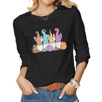 Happy Easter Gnome Lover Eggs Christian Easter Day Women Graphic Long Sleeve T-shirt - Seseable