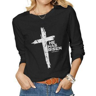 Happy Easter Jesus He Has Risen Religious Christian Women Long Sleeve T-shirt | Mazezy