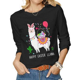 Happy Easter Llama Easter Day Bunny Eggs Kids Women Long Sleeve T-shirt | Mazezy