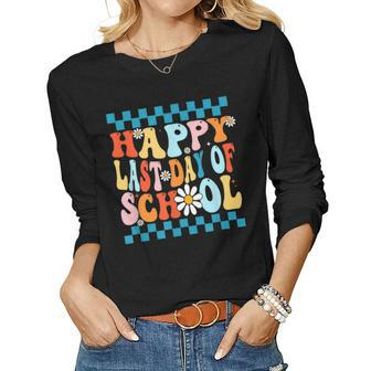 Happy Last Days Of School Teacher Kids Retro Groovy Last Day Women Long Sleeve T-shirt | Mazezy