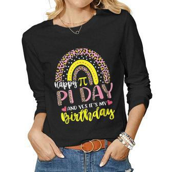 Happy Pi Day Mathematic Math Teacher Gifts Leopard Rainbow Women Graphic Long Sleeve T-shirt - Seseable