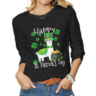 Happy St Patricks Day Llama Dad Mom Boy Girl Lucky Women Graphic Long Sleeve T-shirt - Seseable
