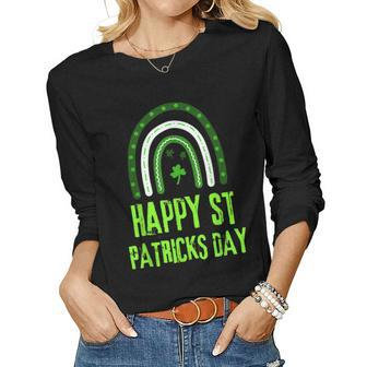 Happy St Patricks Day Rainbow Lucky Leopard Shamrock Irish V3 Women Graphic Long Sleeve T-shirt - Seseable