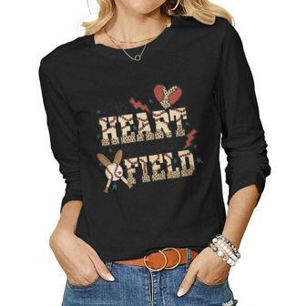 My Heart Is On That Field Baseball Leopard Mom Softball Women Long Sleeve T-shirt | Mazezy