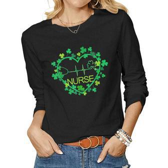 Heart Shamrock Nurse St Patricks Day Nursing For Girls Women Graphic Long Sleeve T-shirt - Seseable