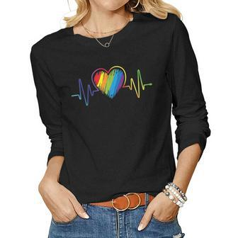 Heartbeat Rainbow Love Is Love Lgbt Lgbtq Gay Lesbian Pride Women Long Sleeve T-shirt | Mazezy