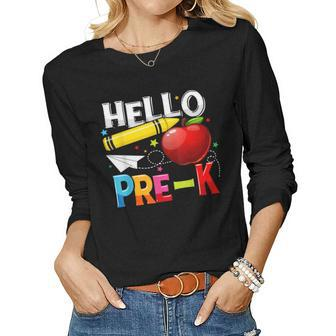 Hello Prek Teacher Team Prek Squad Girls Boys Kids Women Long Sleeve T-shirt | Mazezy