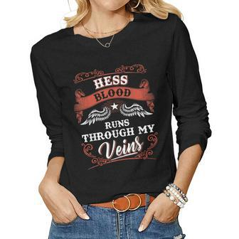 Hess Blood Runs Through My Veins Family Christmas Women Graphic Long Sleeve T-shirt - Seseable