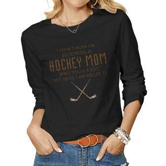 Hockey Mom Funny Mothers Day Gift Ice Hockey Player For Mom Women Graphic Long Sleeve T-shirt - Seseable