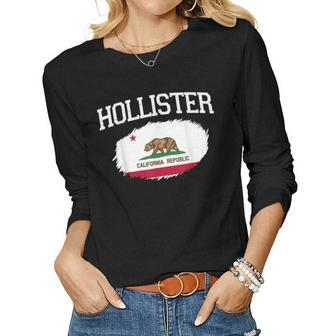 Hollister Ca California Flag Vintage Usa Sports Men Women Women Graphic Long Sleeve T-shirt - Seseable