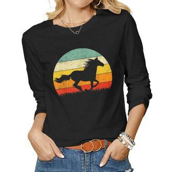Horse Riding Western Rodeo Vintage Distressed Retro Style Women Long Sleeve T-shirt | Mazezy