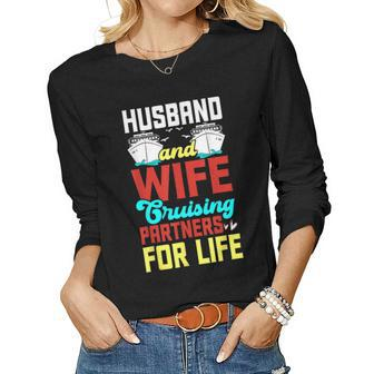 Husband And Wife Cruising Partners For Life Funny Cruise Women Graphic Long Sleeve T-shirt - Thegiftio UK