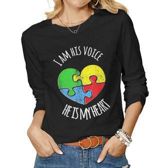 I Am His Voice Autism Awareness Mom Parent Dad Women Graphic Long Sleeve T-shirt - Seseable