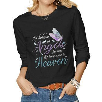 I Believe In Angels Because I Have Some In Heaven Mom & Dad Women Graphic Long Sleeve T-shirt - Seseable