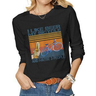 I Like Beer And My Bicycle And Maybe 3 People Retro Vintage Women Graphic Long Sleeve T-shirt - Seseable