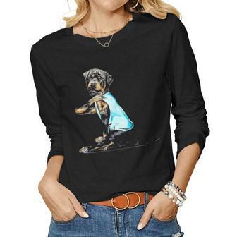 I Love Mom Funny Rottweiler Tattooed Women Graphic Long Sleeve T-shirt - Seseable