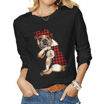 I Love Mom Tattoo Funny Bulldog Dog Lovers Bandana Women Graphic Long Sleeve T-shirt - Seseable