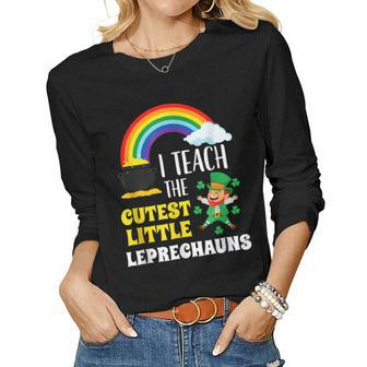 I Teach Cutest Little Leprechauns St Patricks Day Teachers Women Graphic Long Sleeve T-shirt - Seseable
