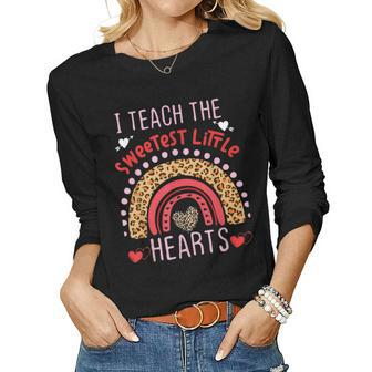 I Teach The Sweetest Little Hearts Rainbow Valentines Day V2 Women Graphic Long Sleeve T-shirt - Seseable