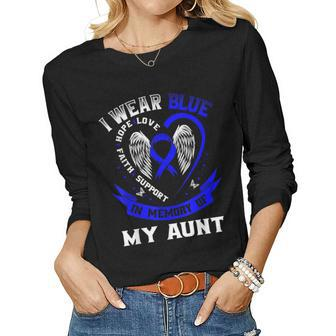 I Wear Blue In Memory Of My Aunt Colon Cancer Awareness Women Graphic Long Sleeve T-shirt - Seseable