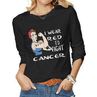 I Wear Red To Fight Cancer Awareness Lymphoma Mom Day Gift Women Graphic Long Sleeve T-shirt - Seseable