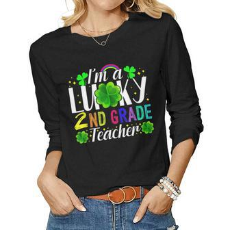 Im A Lucky 2Nd Grade Teacher St Patricks Day Costume Women Graphic Long Sleeve T-shirt - Seseable