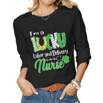 Im A Lucky Labor And Delivery Nurse St Patricks Day Women Graphic Long Sleeve T-shirt - Thegiftio UK