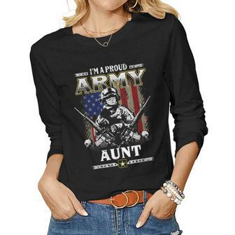 Im A Proud Army Aunt Veteran Fathers Day 4Th Of July Women Graphic Long Sleeve T-shirt - Seseable
