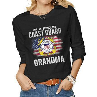 Im A Proud Coast Guard Grandma With American Flag Gift Women Graphic Long Sleeve T-shirt - Seseable