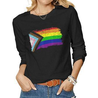 Inclusive Progress Pride Flag Gay Pride Lgbtq Rainbow Flag Women Long Sleeve T-shirt | Mazezy
