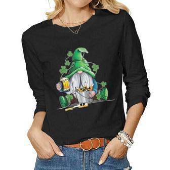 Irish Gnome Drink Beer Lucky Shamrock Gnome St Patricks Day V2 Women Graphic Long Sleeve T-shirt - Thegiftio UK