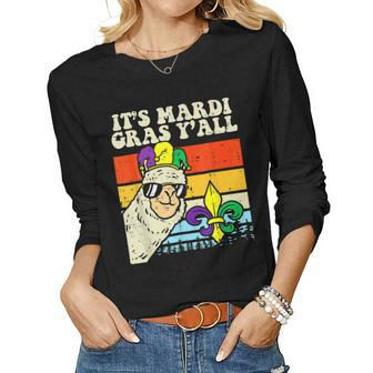 Its Mardi Gras Yall Jester Llama Funny Alpaca V2 Women Graphic Long Sleeve T-shirt - Seseable