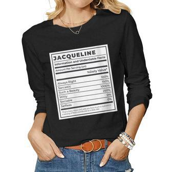 Womens Jacqueline Nutrition Facts Custom Name Women Long Sleeve T-shirt | Mazezy