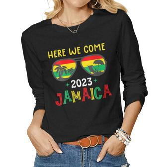 Womens Jamaica 2023 Here We Come Matching Family Dream Vacation Women Long Sleeve T-shirt | Mazezy