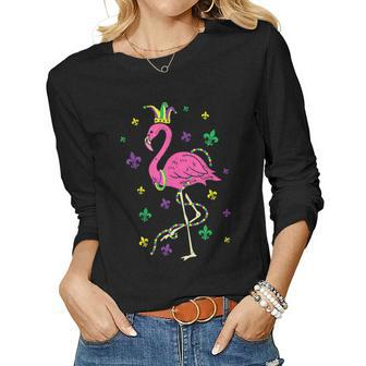 Jester Pink Flamingo Bird Animal Cute Mardi Gras Carnival V6 Women Graphic Long Sleeve T-shirt - Seseable