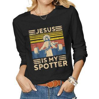 Jesus Is My Spotter Christian Weightlifting Gym Women Long Sleeve T-shirt | Mazezy