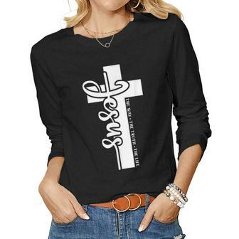 John 316 Christian Cross Bible Quote Women Long Sleeve T-shirt | Mazezy