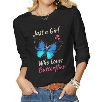 Just A Girl Who Loves Butterflies Funny Monarch Butterfly Women Graphic Long Sleeve T-shirt - Seseable